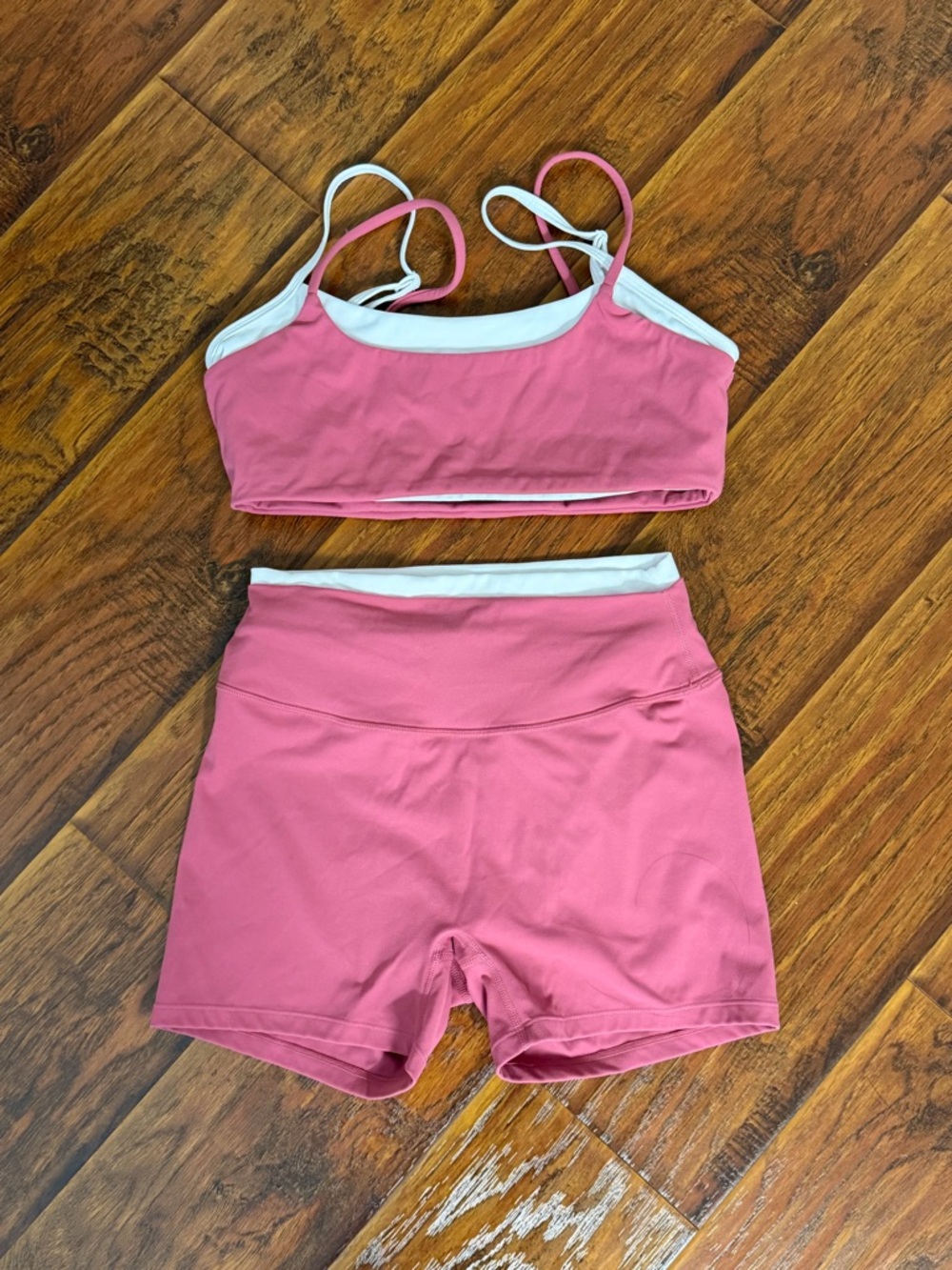 Gold Hinge Pink & White Sports Bra and High-Waist Shorts Set